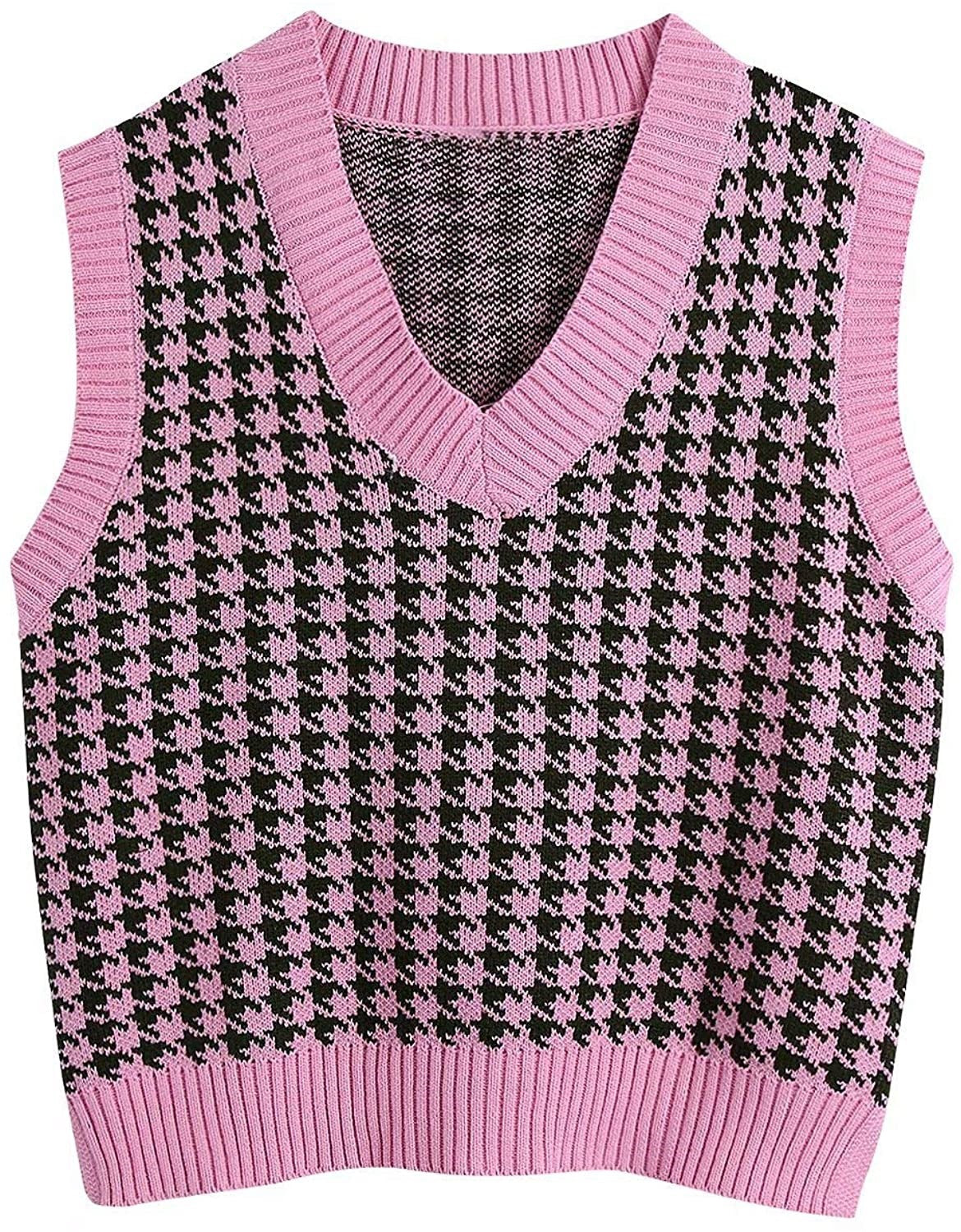 Damen ärmellose Strickweste mit modernem Hahnentrittmuster Krohn-e
