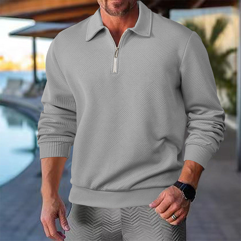 Herren Strickpullover mit kurzer Reißverschlussfront und strukturiertem Design Krohn-e