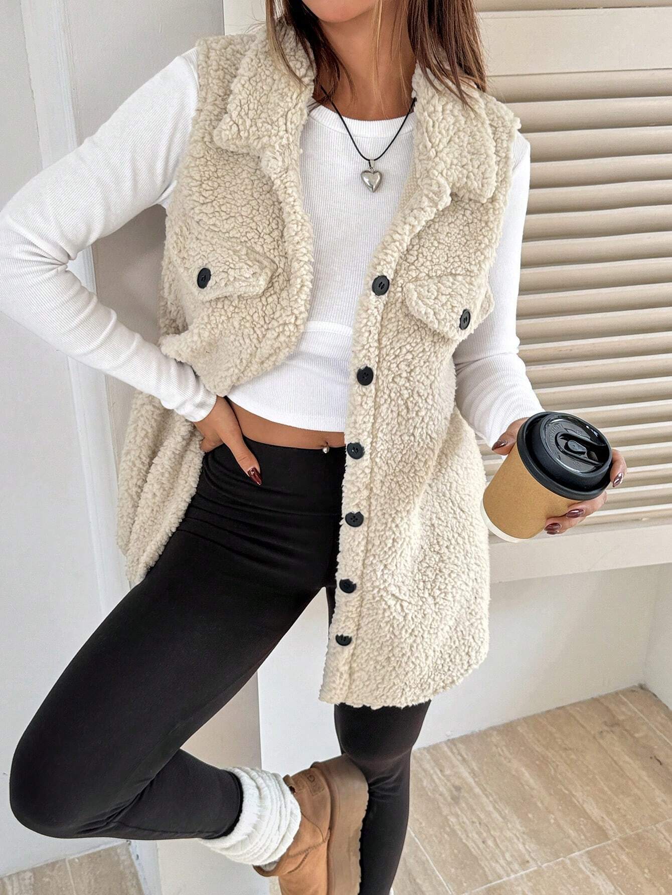 Damen Teddy-Weste mit Taschen Krohn-e
