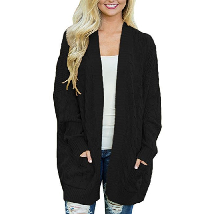 Damen lässige Strickjacke mit Kabelmuster und großzügigen Taschen Krohn-e