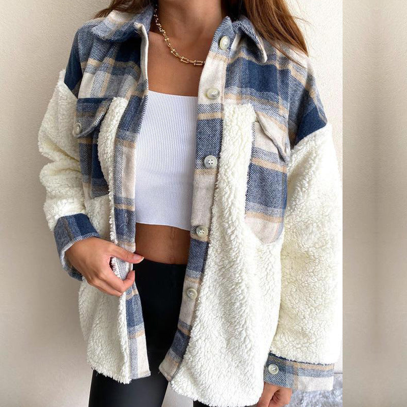 Damen kuschelige Oversize-Fleecejacke mit Karomuster Krohn-e