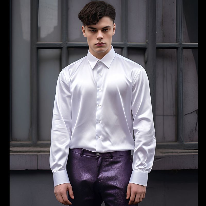 Herren Hemd aus glänzendem Satin mit modernem Kragen Krohn-e
