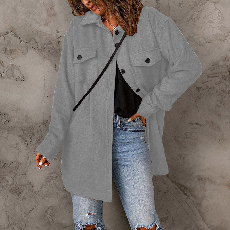 Damen vielseitige Oversize-Hemdjacke mit aufgesetzten Taschen und Knopfverschluss Krohn-e