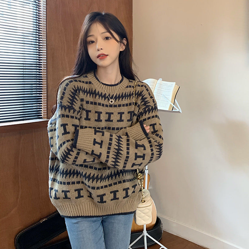 Damen Strickpullover mit modernem geometrischem Muster Krohn-e - Krohn-e