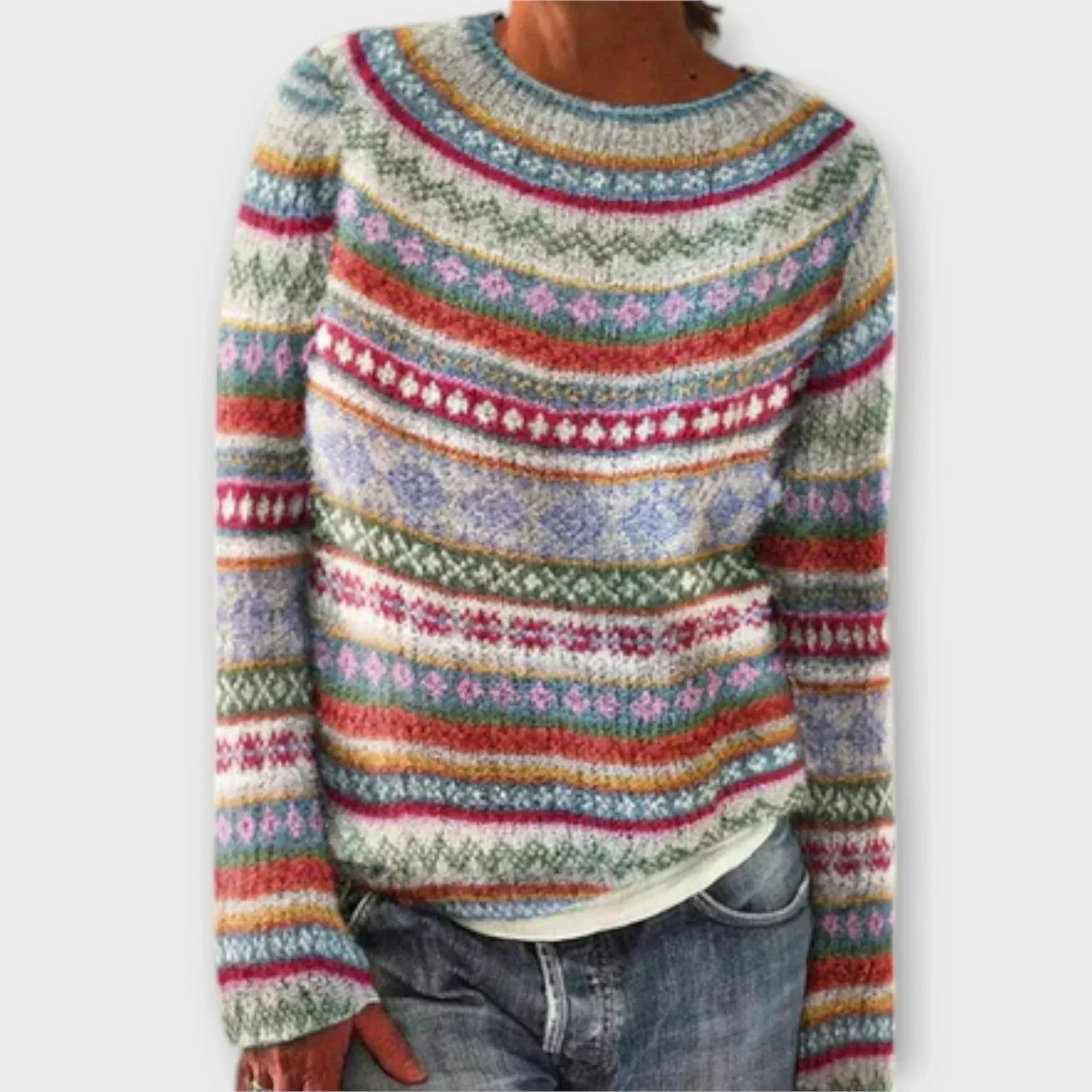 KROHN-E Damen Vintage-Pullover Weiche Struktur Klassisches Design Zeitlos