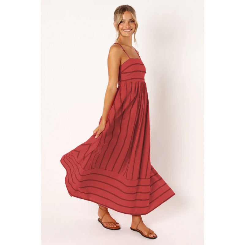 Damen Maxikleid mit feinen Streifen und elastischem Taillenbund Krohn-e