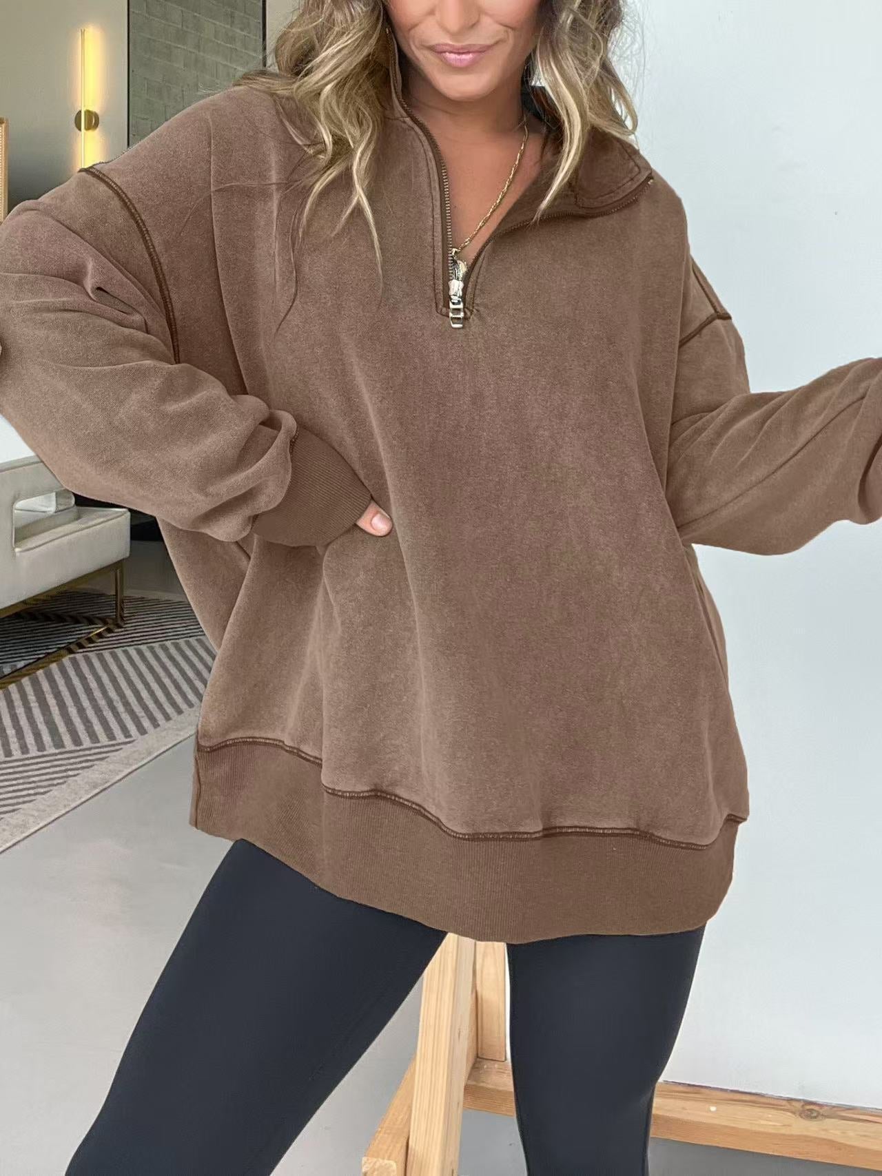 Damen Bequemer Fleece-Pullover mit halbem Reißverschluss Krohn-e