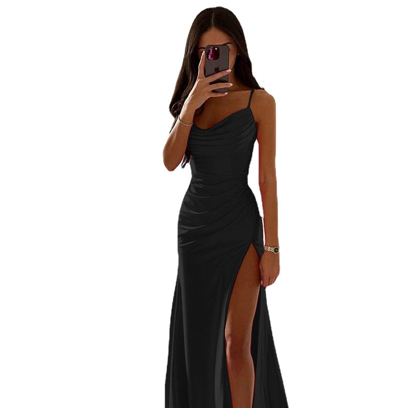 Damen Elegantes Maxikleid mit raffiniertem Drapé und hohem Schlitz Krohn-e