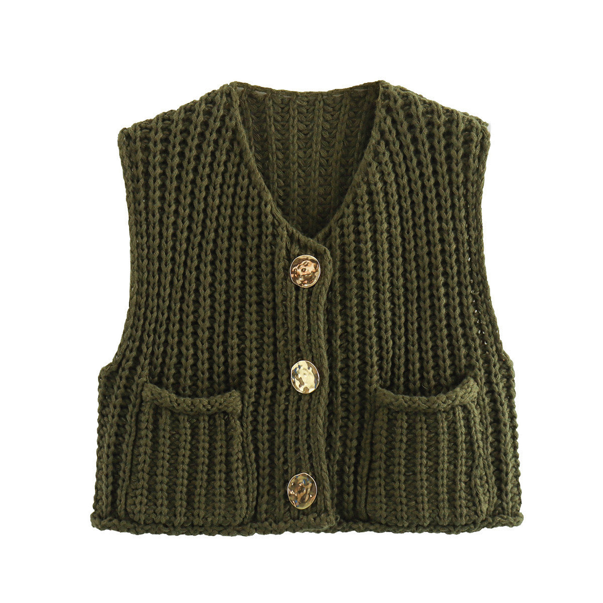 Damen modische Strickweste mit Knopfdetails und aufgesetzten Taschen Krohn-e