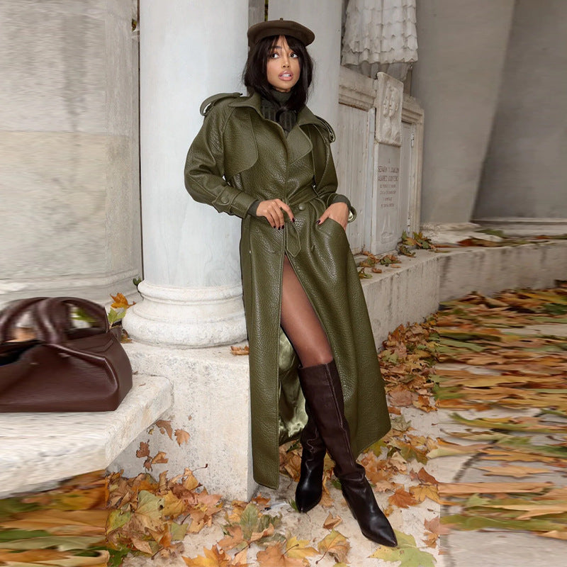Damen Kunstleder Trenchcoat mit Oberteil und Taillengürtel Krohn-e