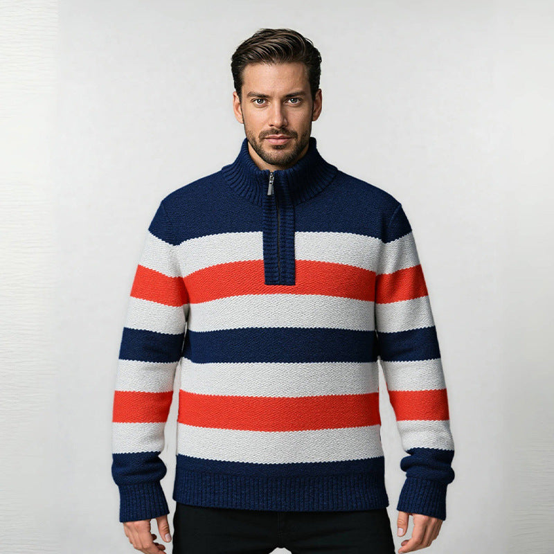 Herren modischer Strickpullover mit halbem Reißverschluss und gestreiftem Design Krohn-e