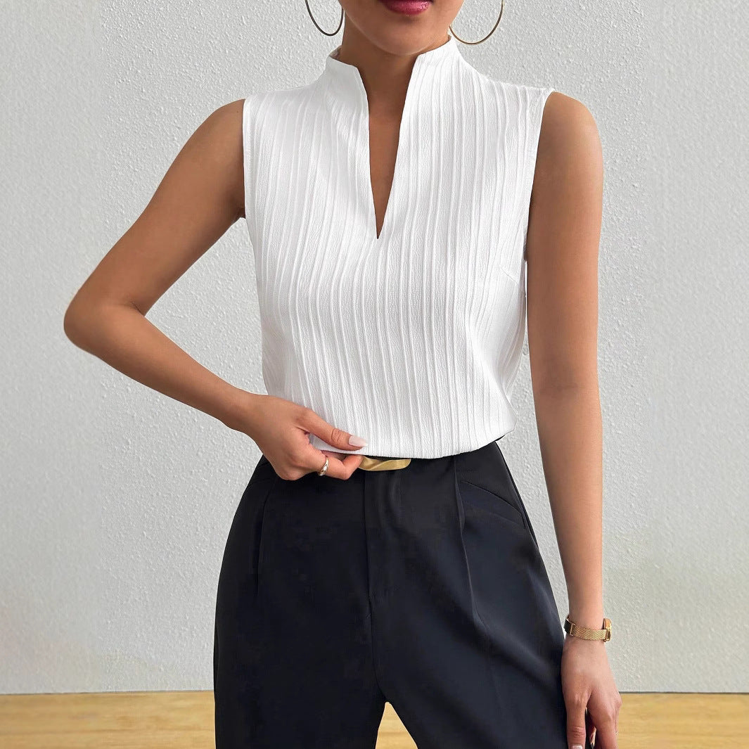 Damen Elegantes Top mit Stehkragen und feinen Plisseefalten Krohn-e