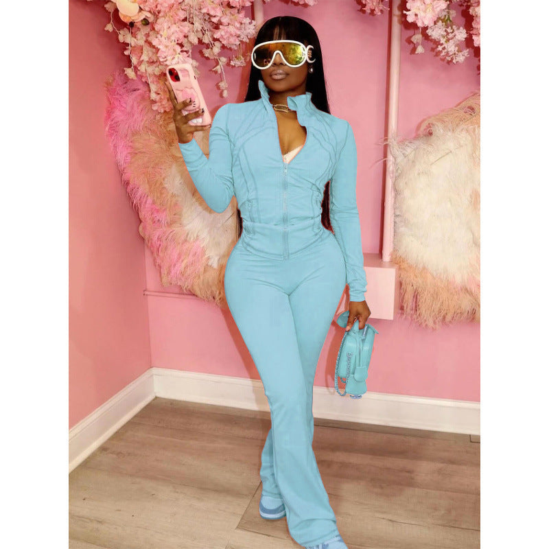 Damen figurbetonender Jumpsuit mit Hochkragen und durchgehendem Reißverschluss Krohn-e