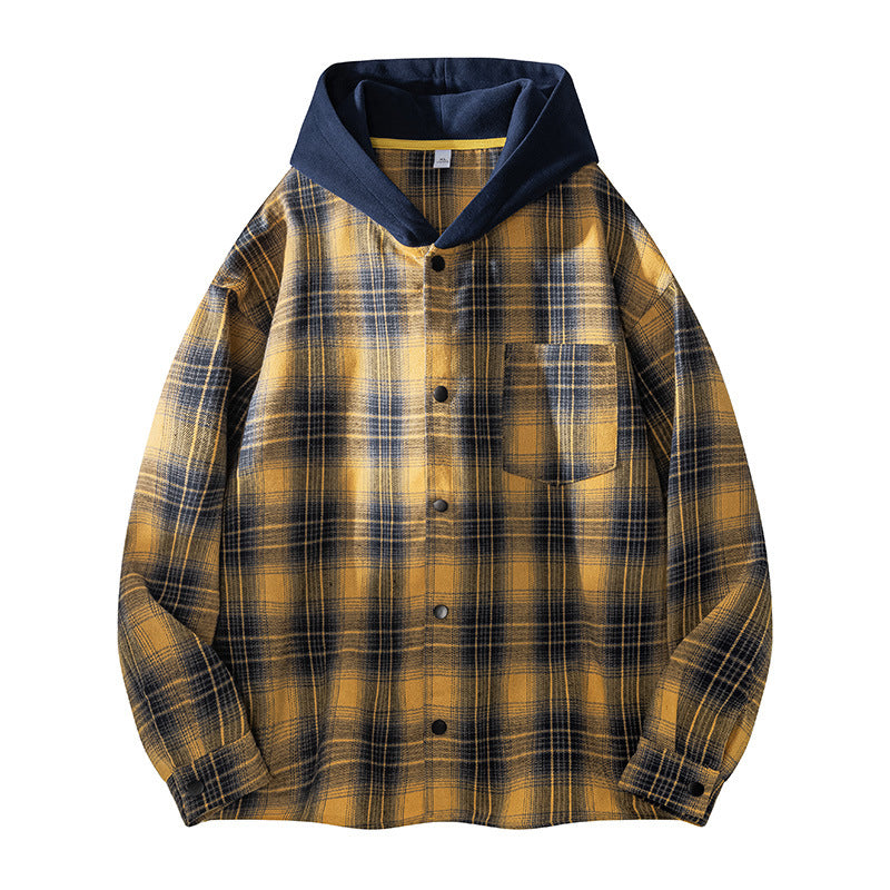 Herren lässige Hemdjacke mit gefütterter Kapuze und Karomuster Krohn-e