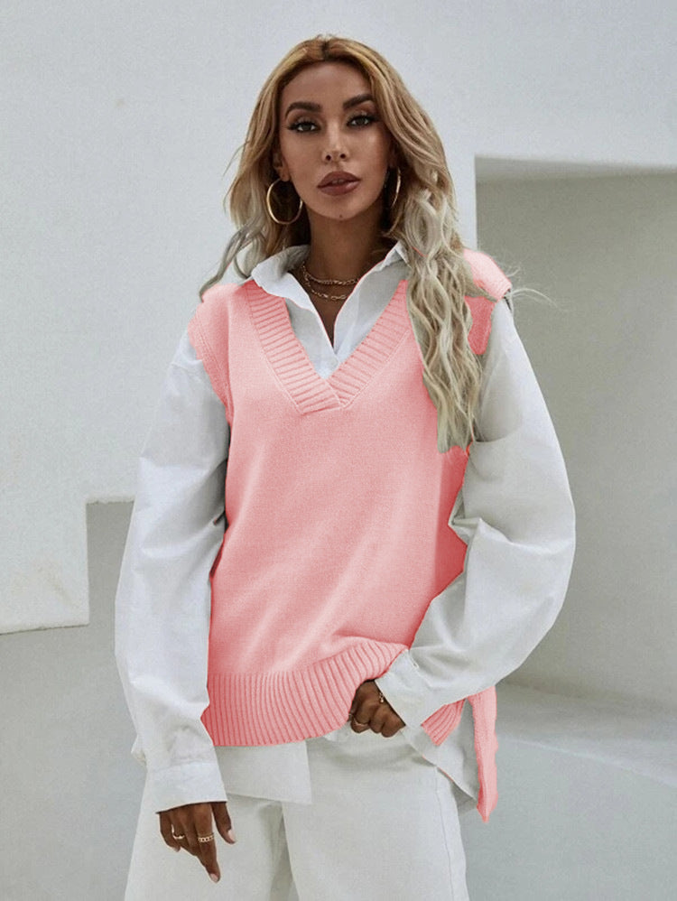 Damen Strickweste mit V-Ausschnitt und eleganter Rippenstruktur Krohn-e
