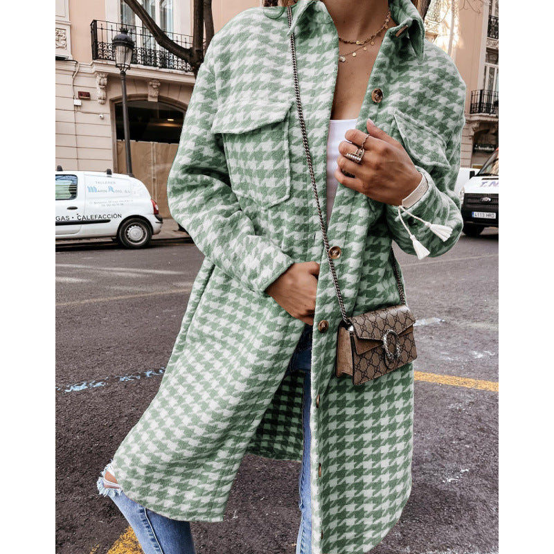 Damen Hahnentritt-Muster Oversized Hemdjacke Krohn-e