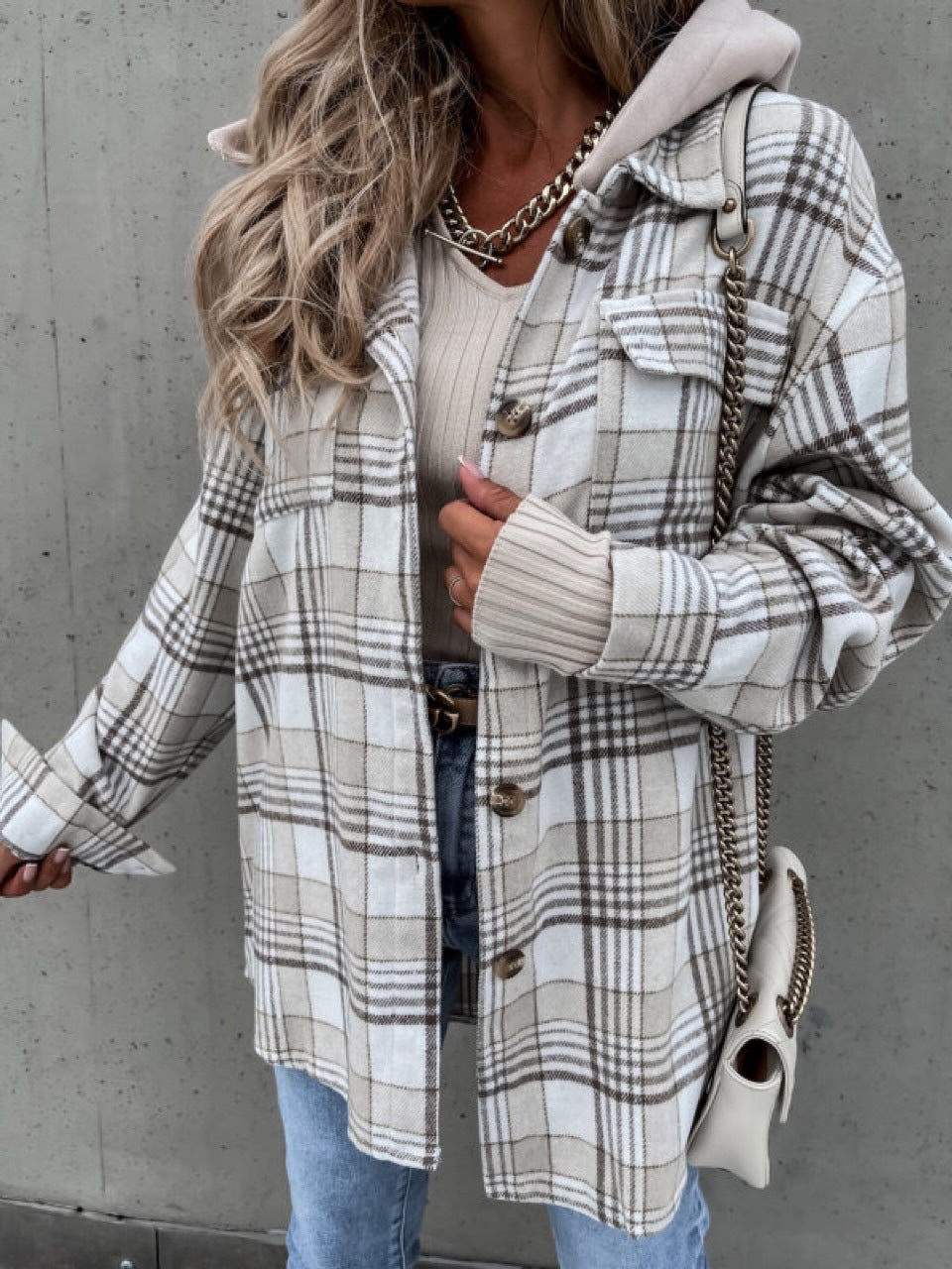 Damen Flanellhemdjacke im Karomuster mit praktischen Taschen und weichem Innenfutter Krohn-e