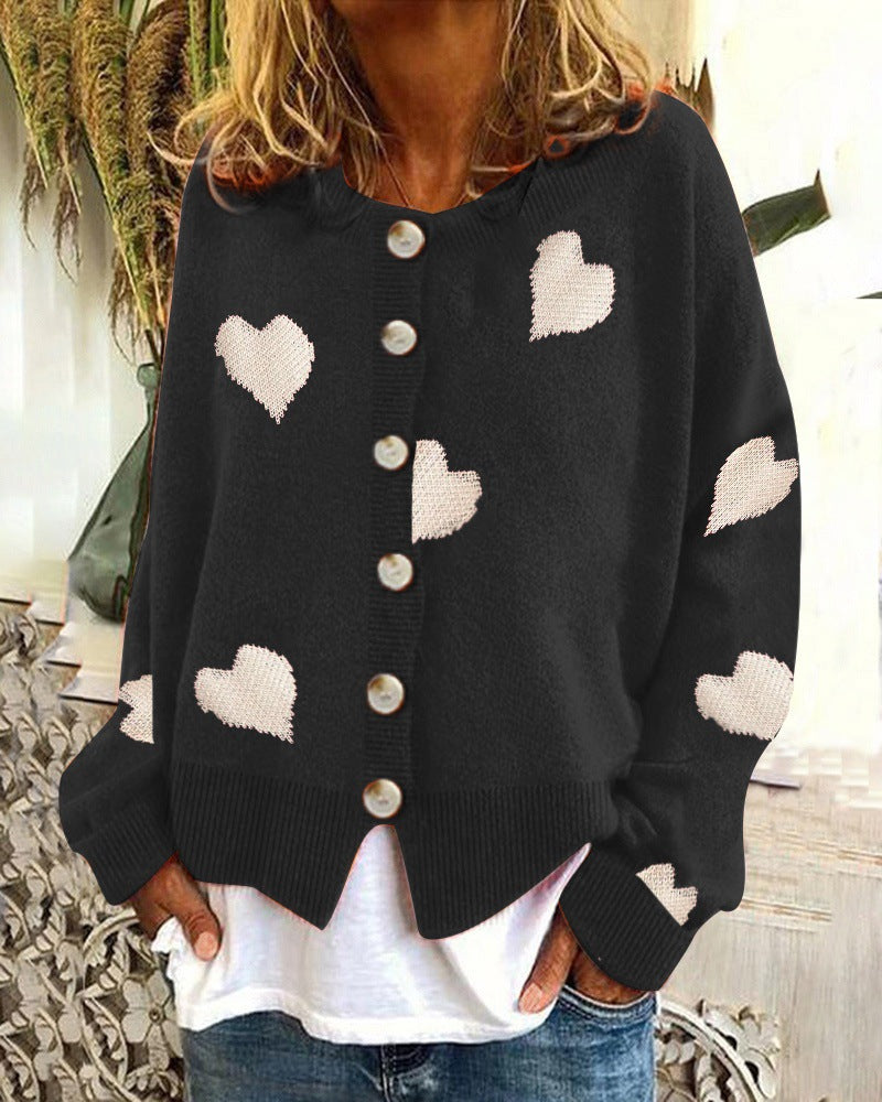Damen Strickjacke mit Herzmuster und Knopfleiste Krohn-e