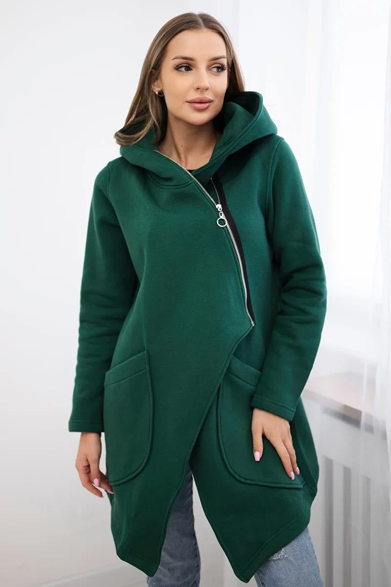 Krohn-e | Zip Kapuzenpullover mittellange Fleece Sweatjacke