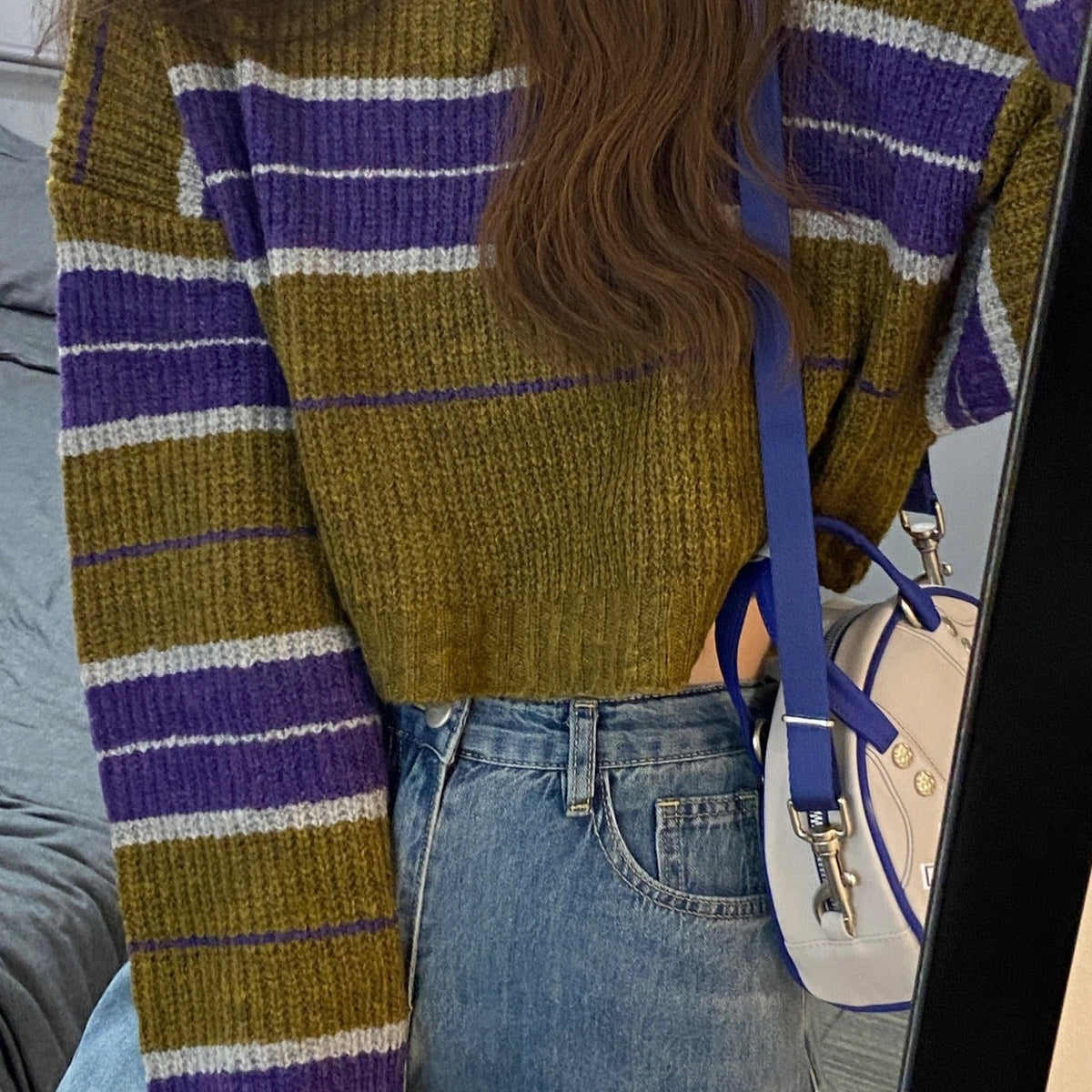 Damen kurz geschnittener Strickpullover mit horizontalem Streifenmuster Krohn-e