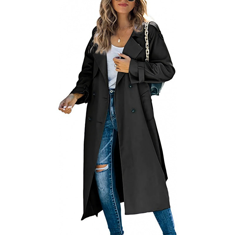 Damen eleganter Trenchcoat mit doppelt Reihe Knopfverschluss und Taillengürtel Krohn-e