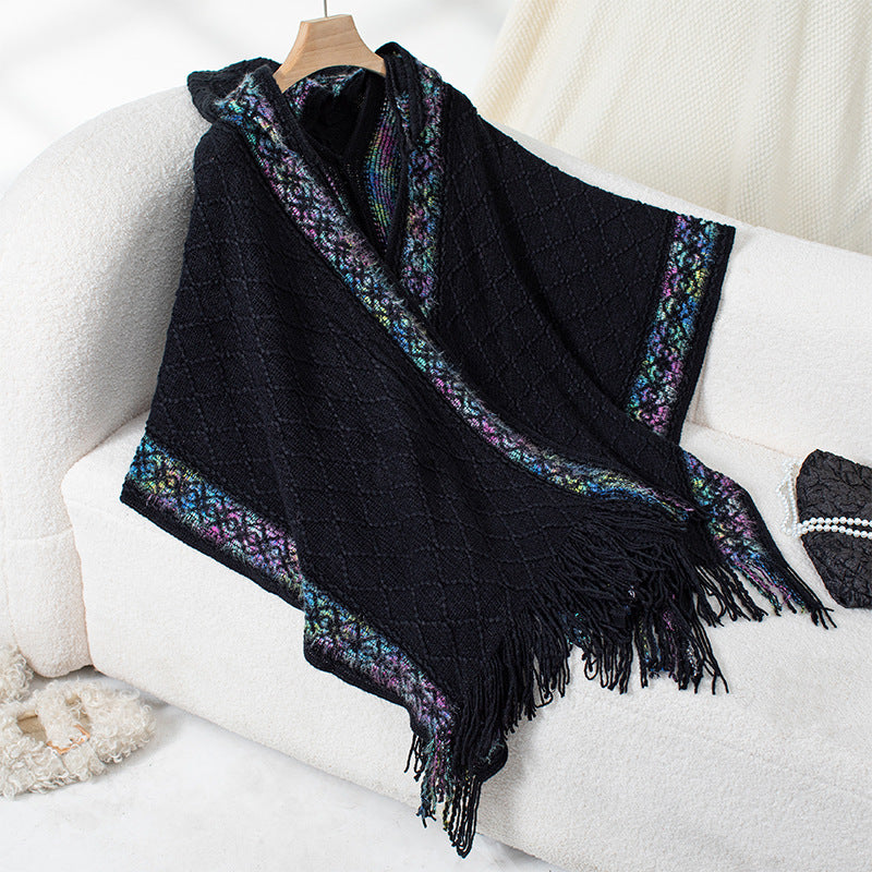 Damen eleganter Poncho mit hochwertigem Strukturdesign und Fransen Krohn-e