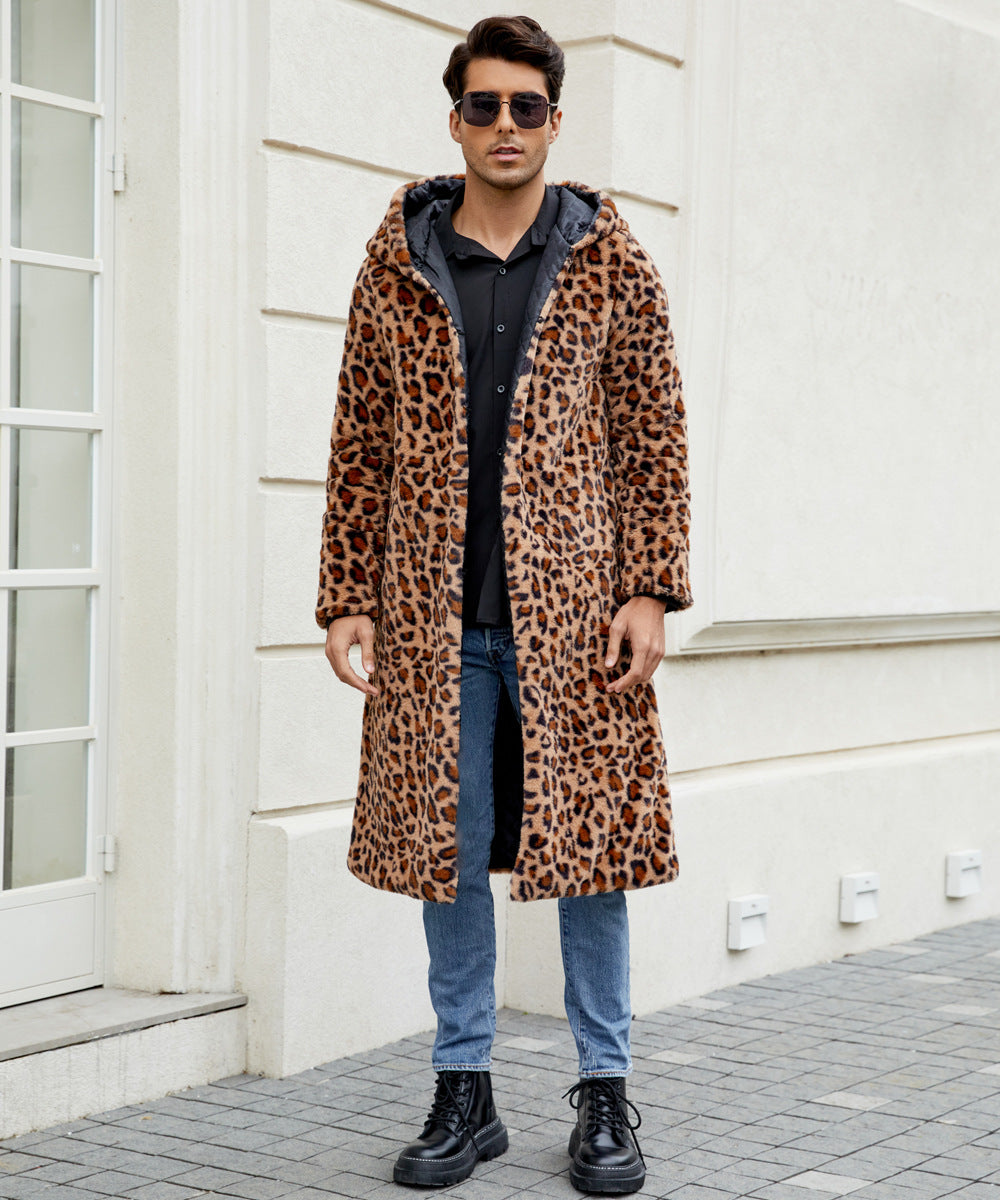 Herren Eleganter Kunstfellmantel mit Leopardenmuster Krohn-e
