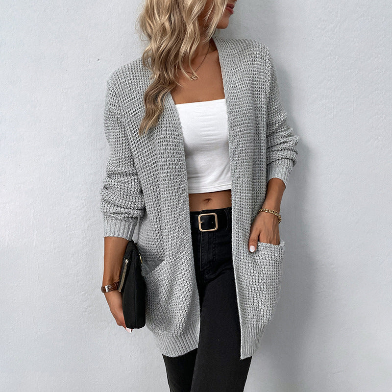 Damen lässige Strickjacke mit tiefen Taschen und offenem Schnitt Krohn-e