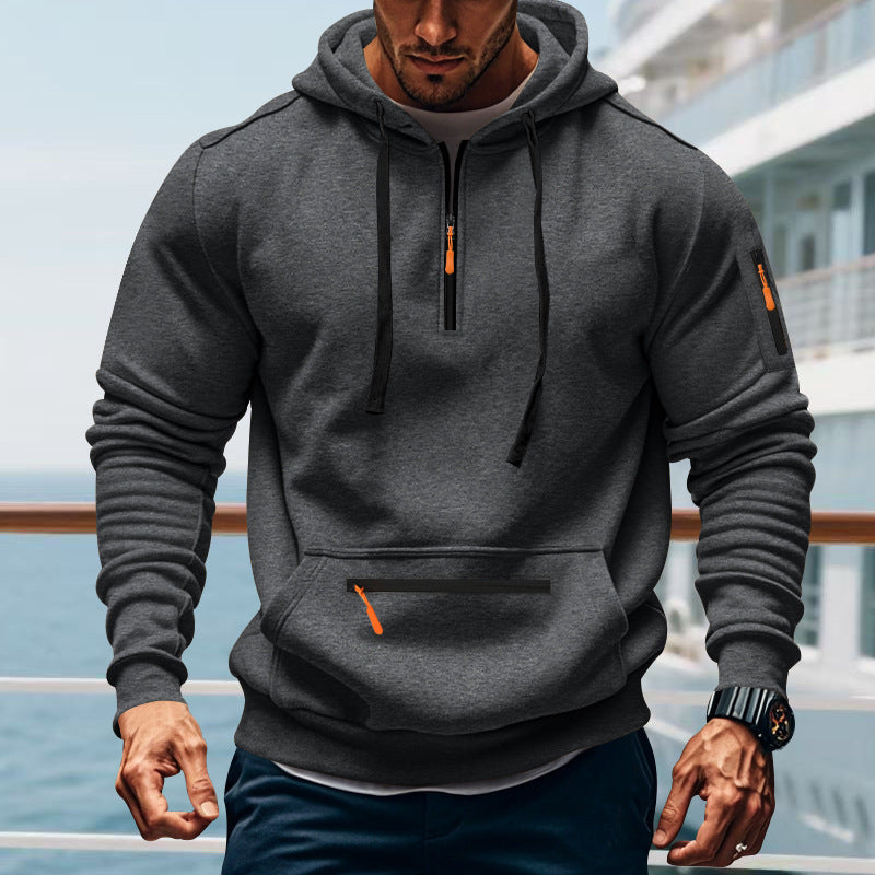 Herren sportlicher Kapuzenpullover mit praktischem Zwei-Wege-Reißverschluss und seitlichen Taschen Krohn-e