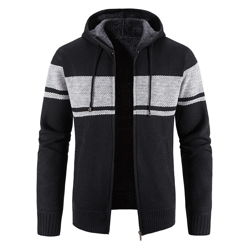 Herren Strickjacke mit Kapuze und kontrastierendem Streifenmuster Krohn-e