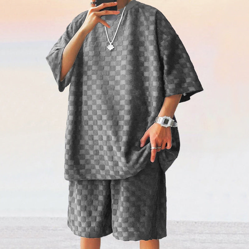 Herren lässiges Set aus strukturiertem Oberteil und Shorts Krohn-e