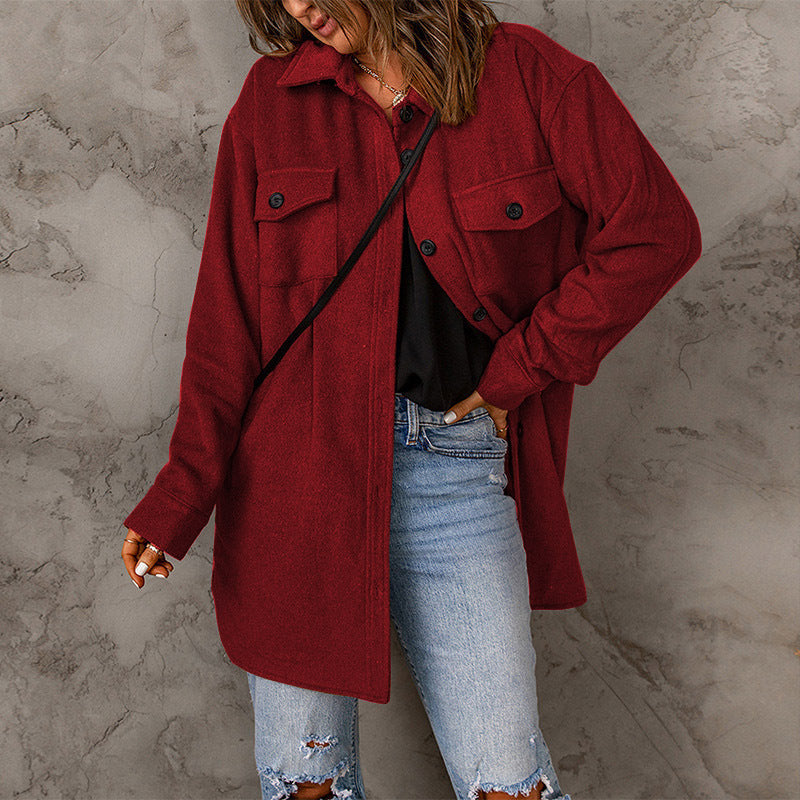 Damen vielseitige Oversize-Hemdjacke mit aufgesetzten Taschen und Knopfverschluss Krohn-e