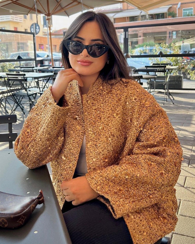 Krohn-e | Gold Pailletten Stehkragenjacke