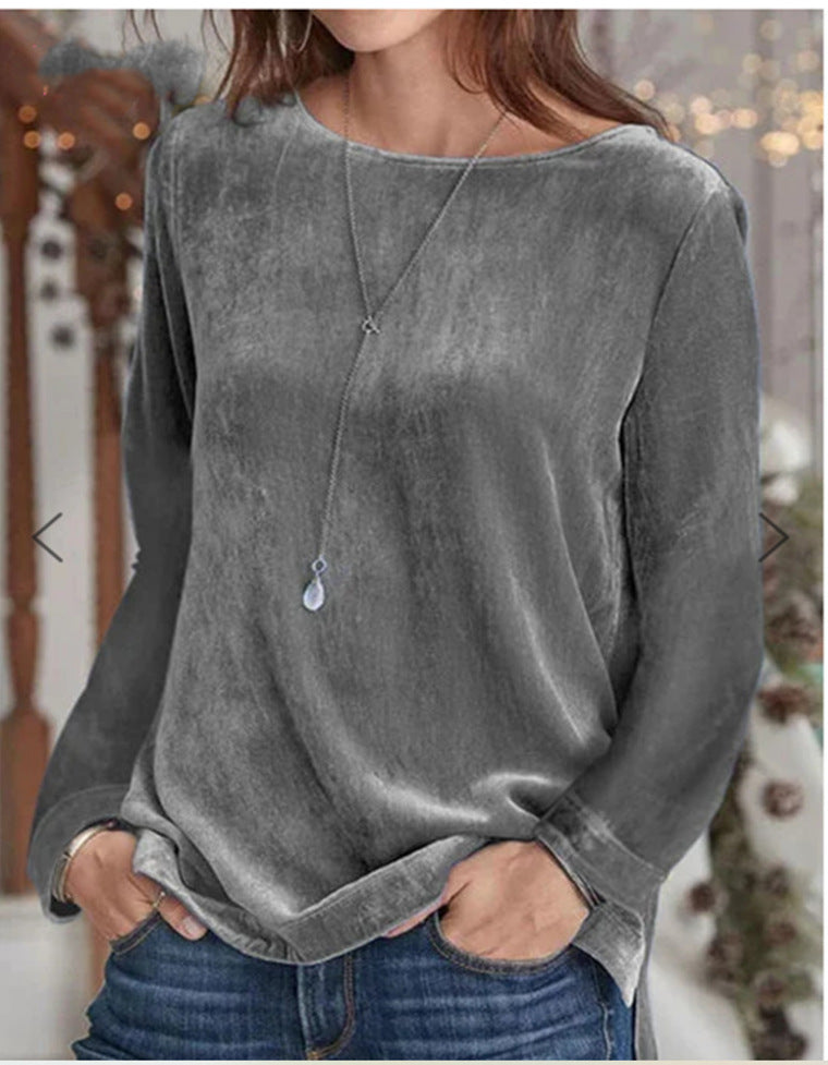 Damen Langarmbluse mit weichem Fleece und modischem Rundhalsausschnitt Krohn-e