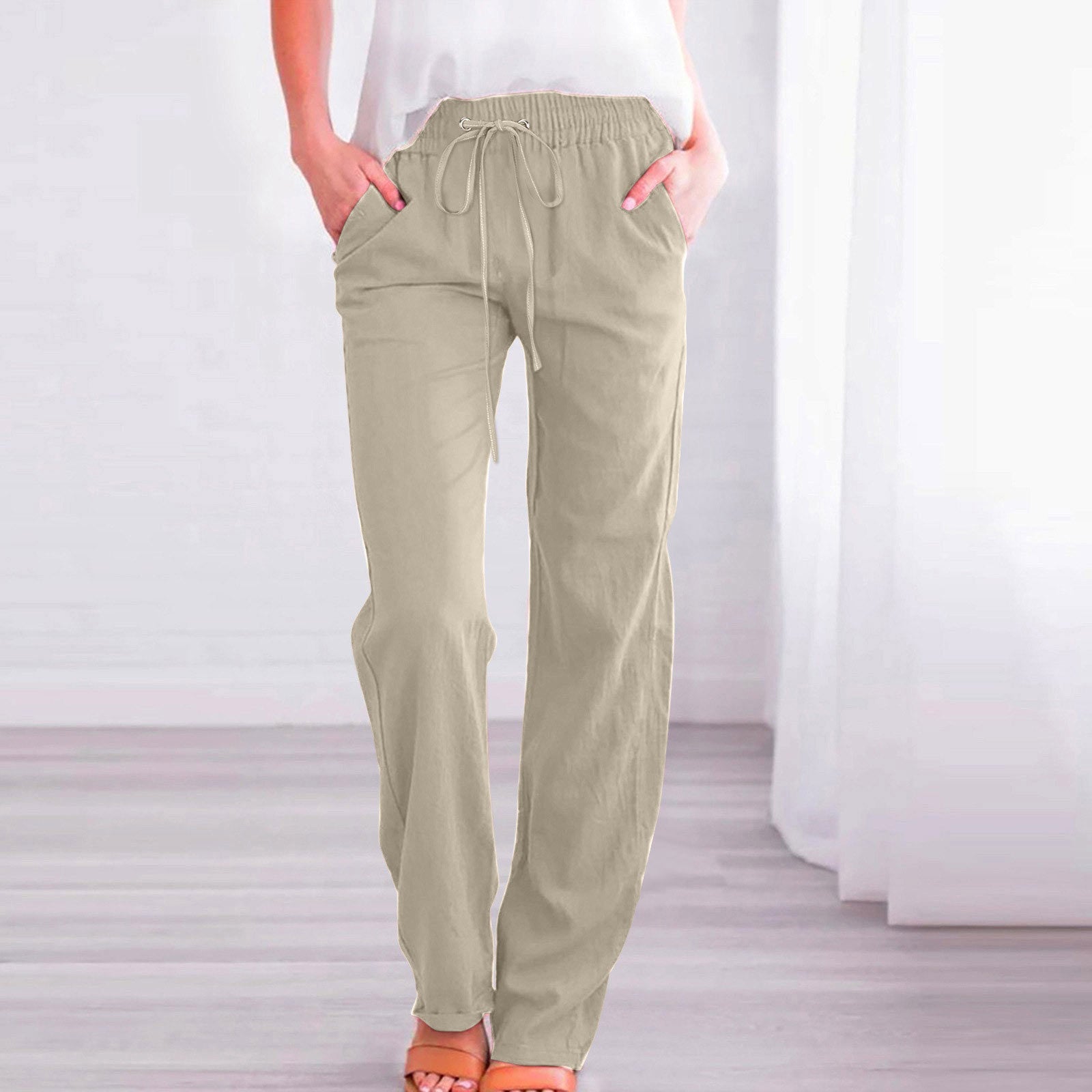 Damen Bequeme Leinen-Hose mit elastischem Bund und Taschen Krohn-e