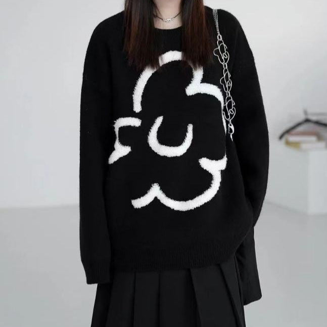 Damen lässiger Strickpullover mit floralem Motiv Krohn-e - Krohn-e