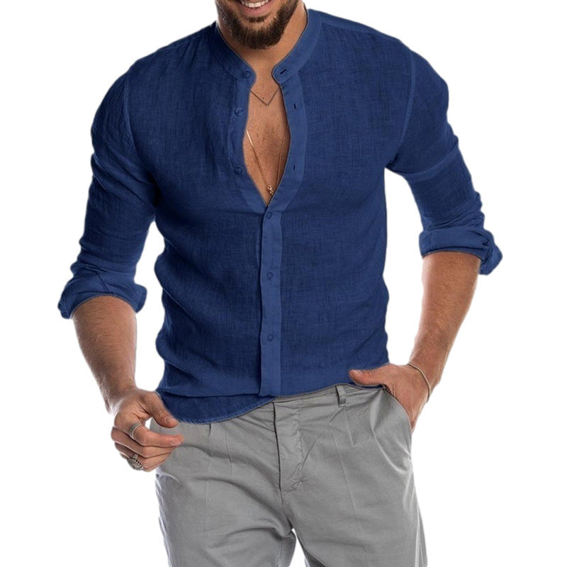 Herren Leinenhemd mit modernem Henley-Ausschnitt und Struktur Krohn-e