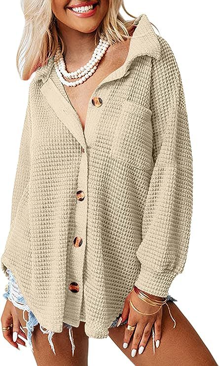 Damen lässige Waffle-Hemdenjacke mit Knopfverschluss Krohn-e