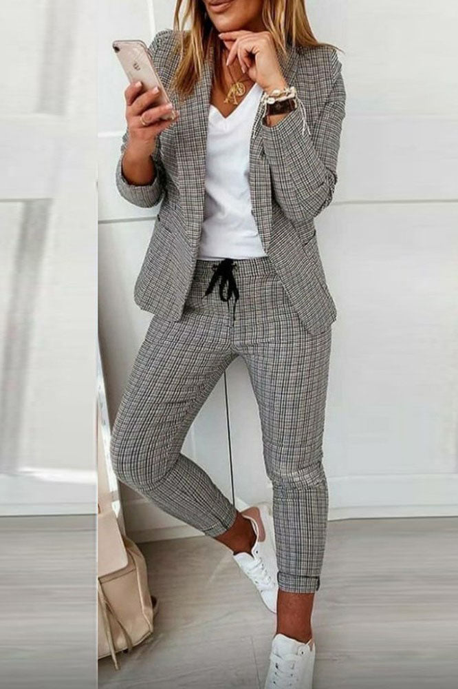 Krohn-e | Karo Blazer Mantel & Kordelzughose Satz