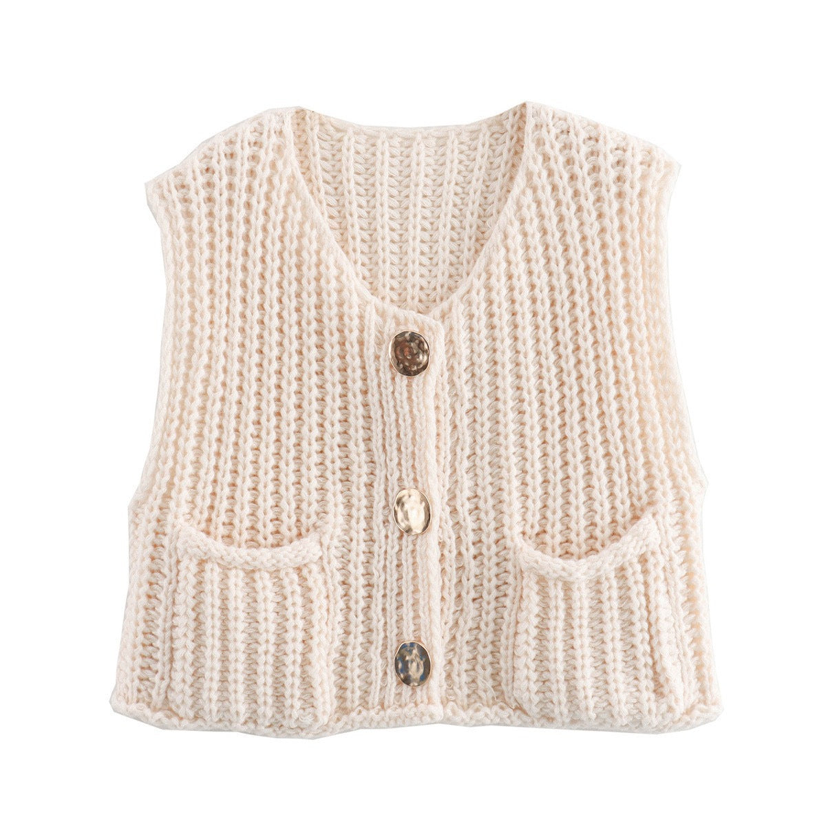 Damen modische Strickweste mit Knopfdetails und aufgesetzten Taschen Krohn-e