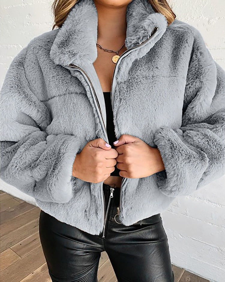 Damen Flauschige Trendjacke mit hohem Kragen Krohn-e