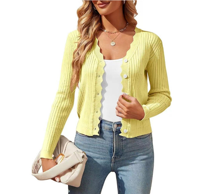 Damen elegante Strickjacke mit Wellenkante Krohn-e