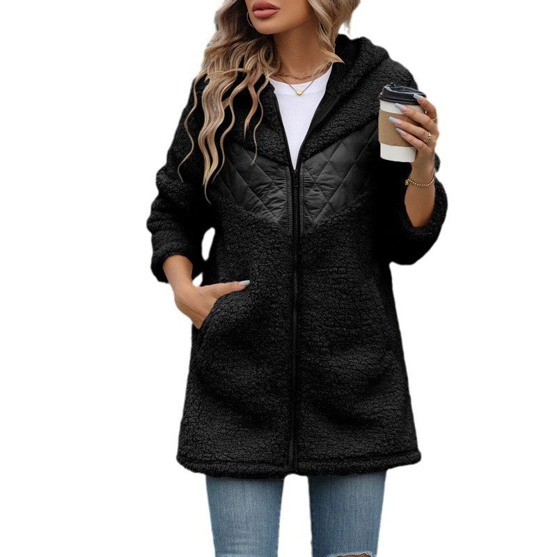 Damen Oversized Teddyjacke mit Kapuze und praktischen Taschen Krohn-e