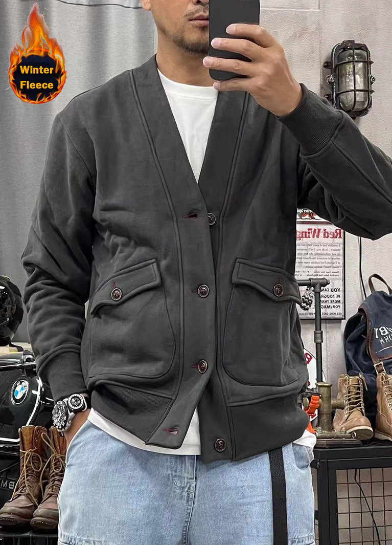 Herren modische Fleecejacke mit praktischen Taschen und eleganter Knopfleiste Krohn-e