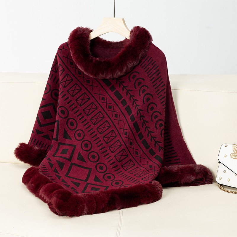 Damen modischer Poncho mit dekorativem Kunstfellkragen Krohn-e