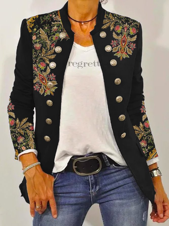 Damen Elegante Blazerjacke mit floralem Stickdesign und kontrastierenden Knöpfen Krohn-e