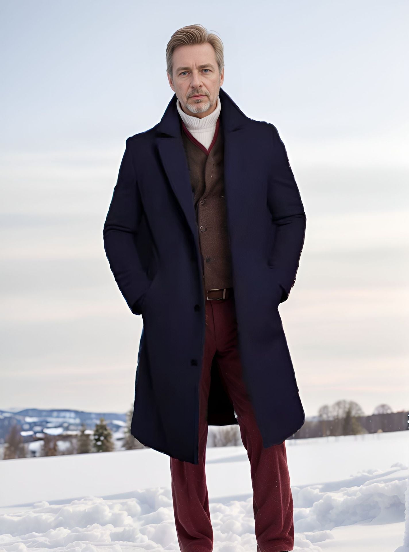 Herren eleganter, langer Wintermantel Krohn-e