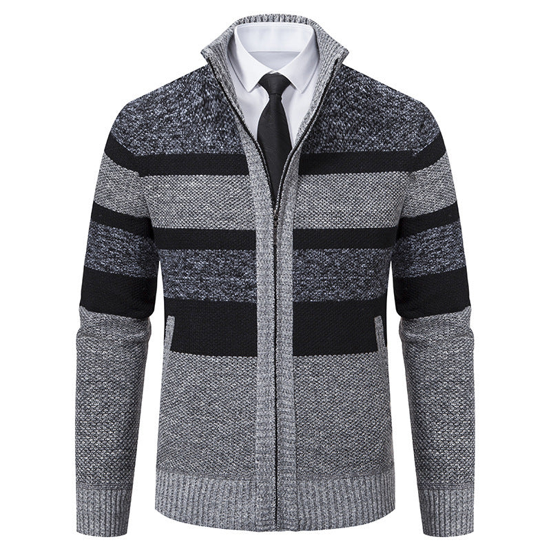 Herren modischer Strickjacke mit hohem Kragen und gestreiftem Design Krohn-e