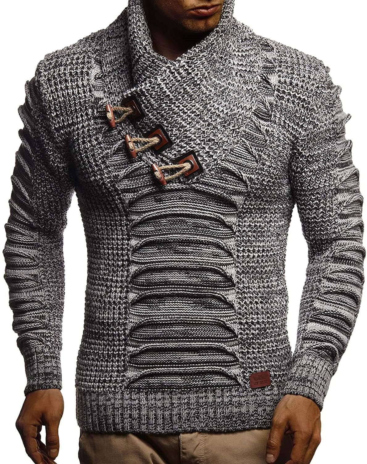 Herren Grobstrickpullover mit innovativem Schalkragen und rustikalem Design Krohn-e