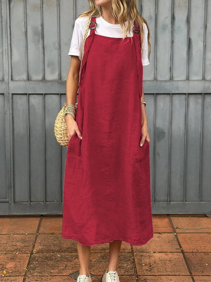 Damen lässiges Leinen-Trägerkleid mit praktischen Taschen Krohn-e